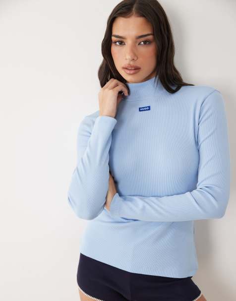 Hugo Blue logo Easy longsleeve top in brown - view 1