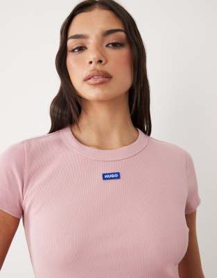 Hugo Blue Logo Easy Tee In Pink
