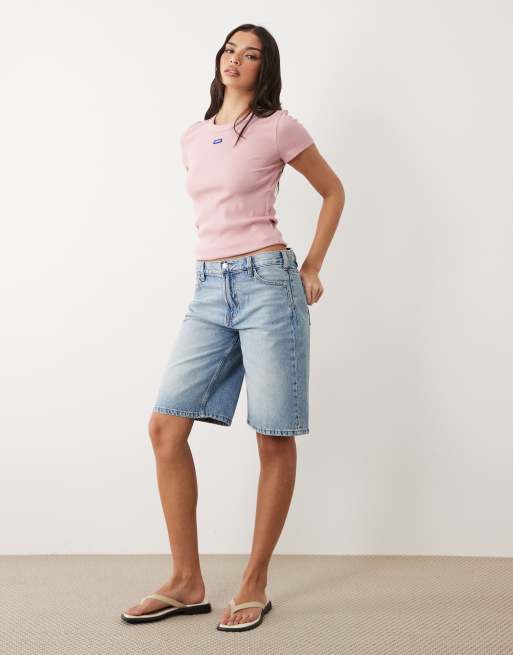 Hugo Blue logo Easy tee in pink, 2 of 4