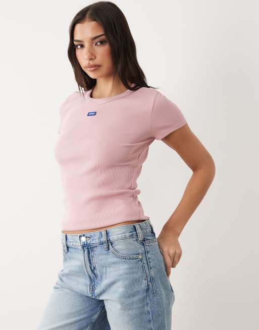 Hugo Blue logo Easy tee in pink, 4 of 4