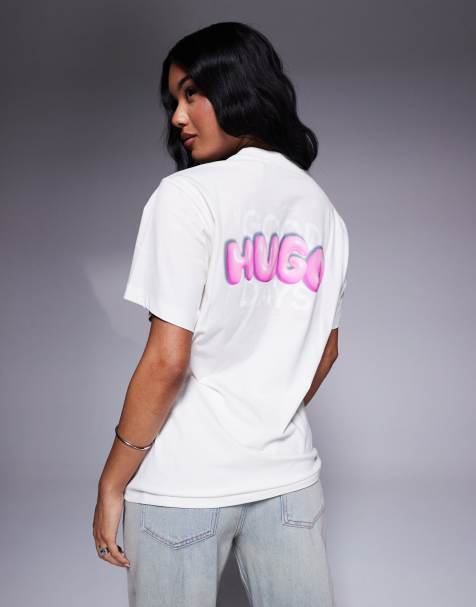 Hugo Blue logo print wintage t-shirt in white - view 1