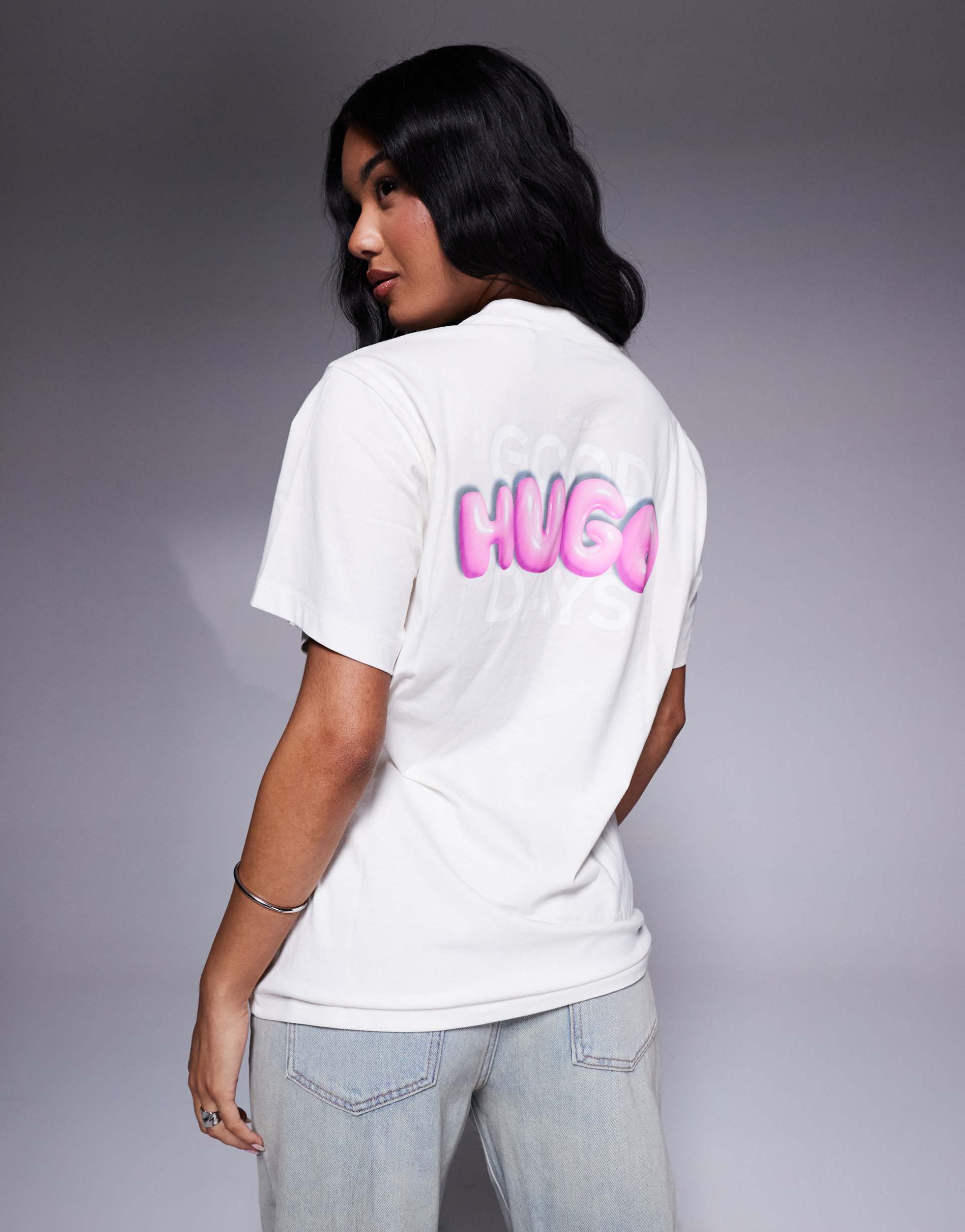hugo blue logo print wintage t-shirt in white