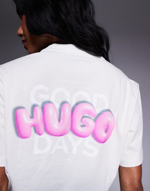 HUGO Blue logo print wintage T-shirt in white