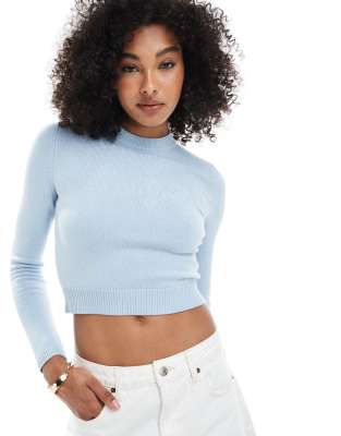 Hugo Blue Long Sleeve Cropped Top In Blue