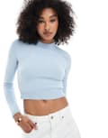 [Hugo Blue] HUGO Blue long sleeve cropped top in blue 8 Light/pastel blue