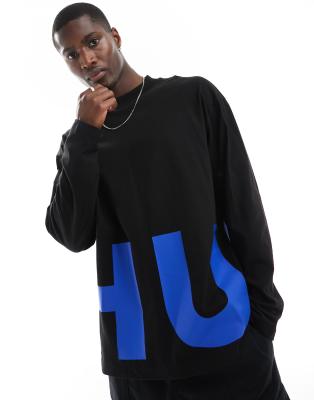 HUGO BLUE long sleeve oversized logo tee in white