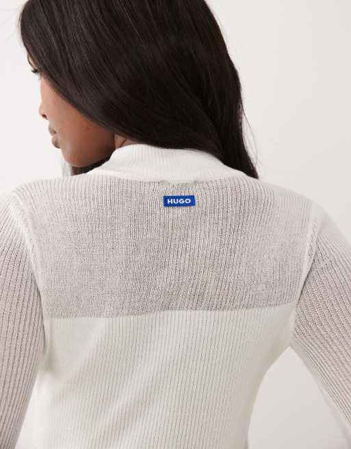 Hugo Blue long sleeve top in white, 4 of 4