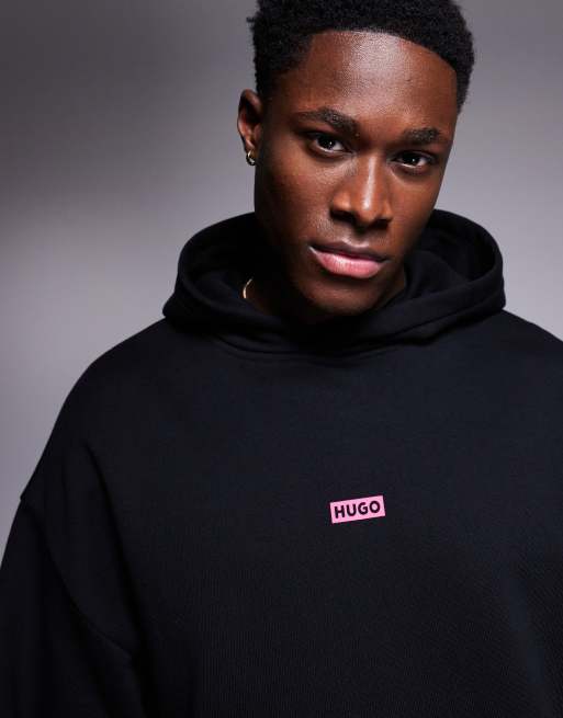 Hugo Blue co-ord loose fit hoodie in black with pink logo