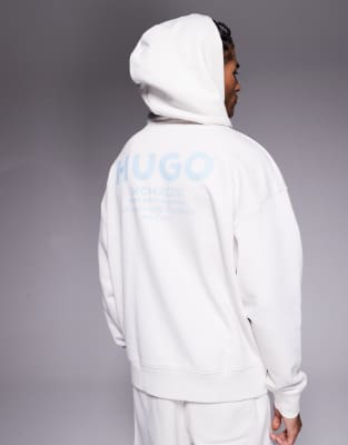 loose fit hoodie in stone with blue logo - part of a set-Neutral