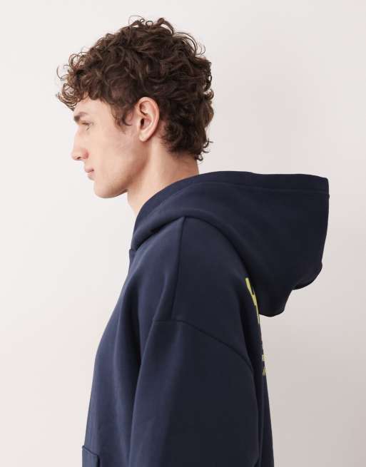 HUGO Blue – Loose-Fit-Kapuzenpullover aus Baumwolle in Dunkelblau mit Logo-Rückenprint, 5 von 5
