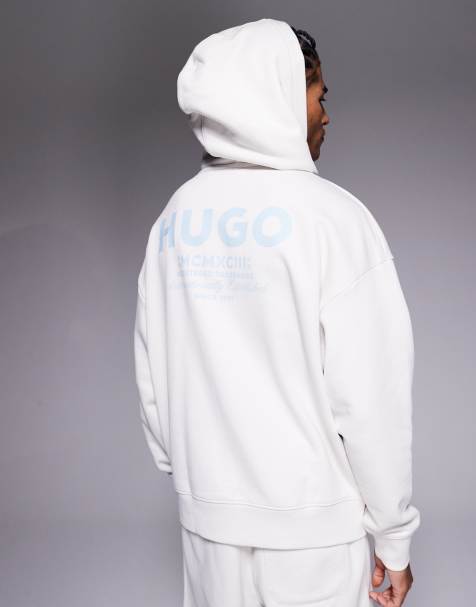 HUGO Blue – Loose-Fit-Kapuzenpullover in Steingrau mit blauem Logo, Kombiteil - view 1