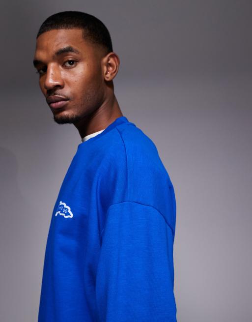 Hugo Blue loose fit sweatshirt in mid blue, 5 of 5