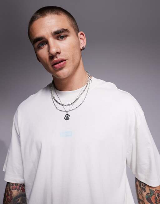 Hugo Blue loose fit t-shirt in stone with blue central logo
