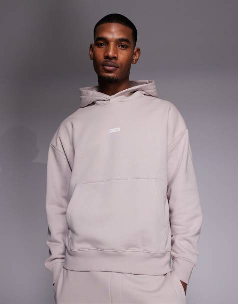 Hugo Blue loost fit cotton co-ord hoodie with logo back print in light purple - view 1