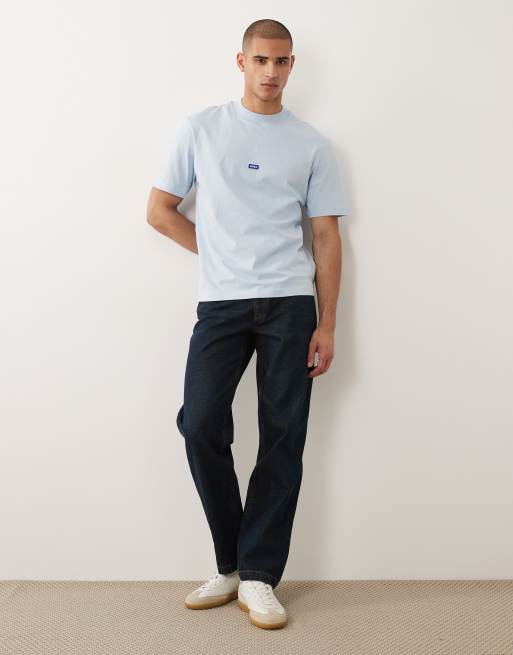 HUGO Blue - Lyseblå T-shirt i bomuld med logoprint bagpå, 2 af 5