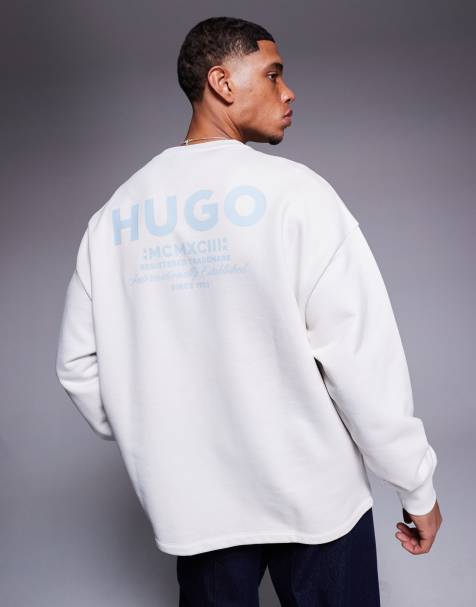 HUGO Blue - Lysegrå hættetrøje med centralt logoprint - view 1