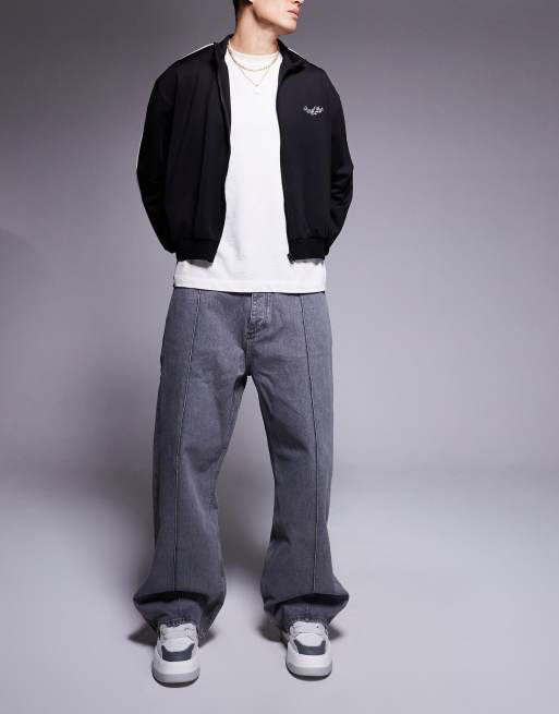 HUGO Blue Mason baggy fit jeans in gray with front seam