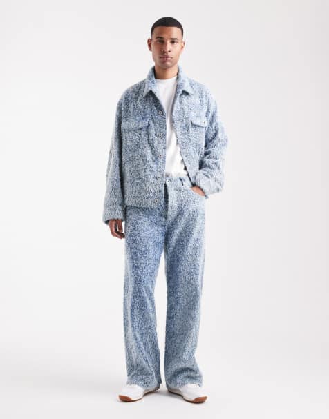 HUGO BLUE Mason hairy loose baggy fit jeans in light blue wash (part of a set) - view 1