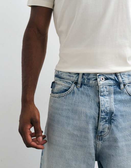 HUGO Blue Mason løstsiddende baggy denimshorts i lyseblå, 3 af 5