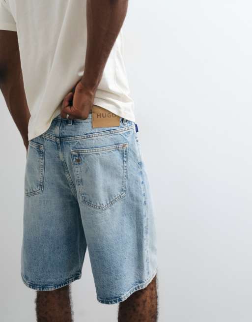 HUGO Blue Mason løstsiddende baggy denimshorts i lyseblå, 4 af 5