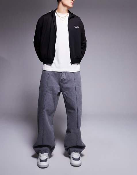 HUGO BLUE – Mason – Weite Jeans in Grau mit Naht vorne - view 1