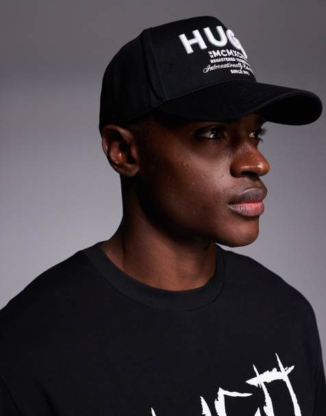 HUGO BLUE Merk label logo baseball cap in black - view 1