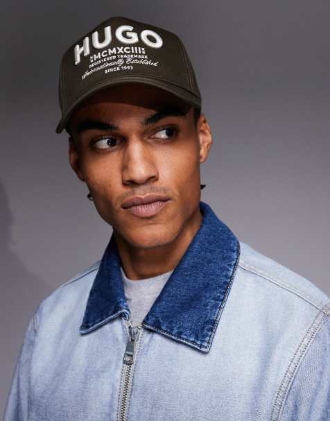 HUGO BLUE Merk label logo baseball cap in brown - view 1