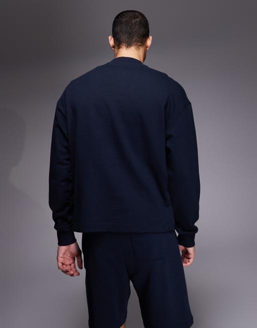 HUGO Blue – Mörkblå sweatshirt i bomullsfrotté med påsydd blå logga, del av set, 3 av 5