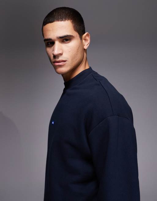 HUGO Blue – Mörkblå sweatshirt i bomullsfrotté med påsydd blå logga, del av set, 4 av 5