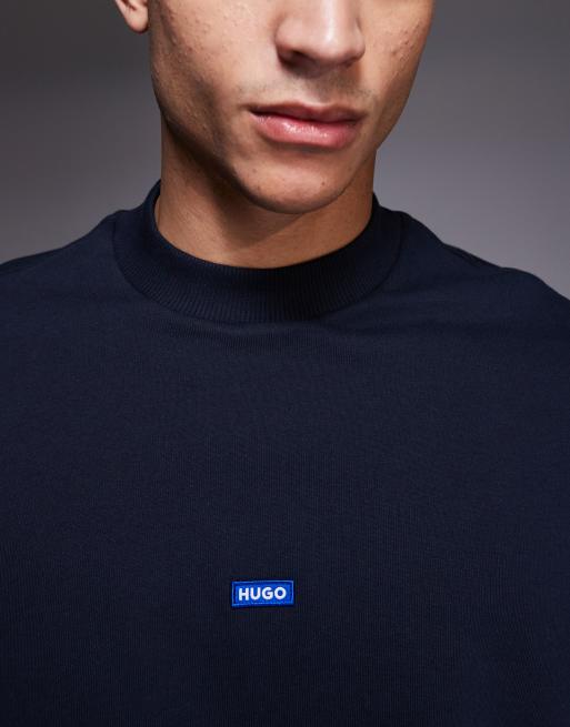 HUGO Blue – Mörkblå sweatshirt i bomullsfrotté med påsydd blå logga, del av set, 5 av 5