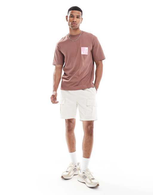 HUGO Blue nabric t-shirt in brown in chest and back print, 3 of 4