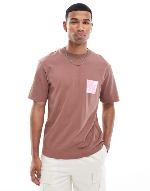 HUGO Blue - Nabric - T-shirt marrone con stampa su petto e schiena, 2 di 4