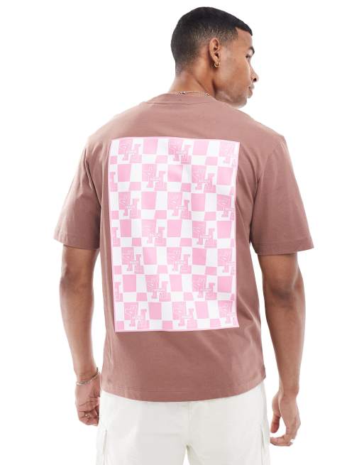 HUGO Blue - Nabric - T-shirt met print op de borst en rug in bruin