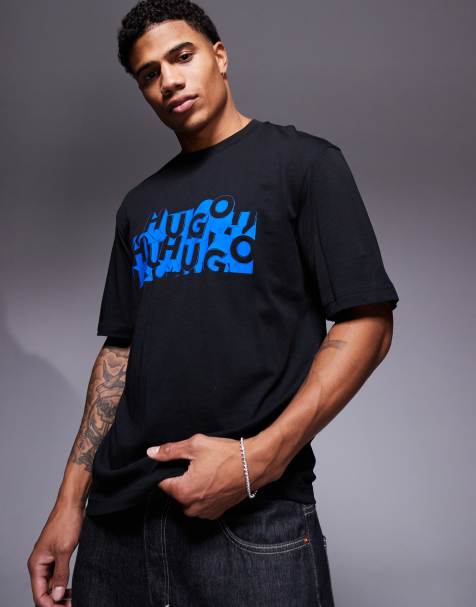 HUGO BLUE Nafralo scattered logo t-shirt in black