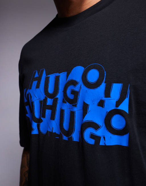 HUGO Blue - Nafralo Scattered - T-shirt nera con logo, 3 di 4