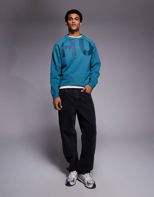 HUGO Blue Nalfcrew large logo sweatshirt in teal, 2 of 5