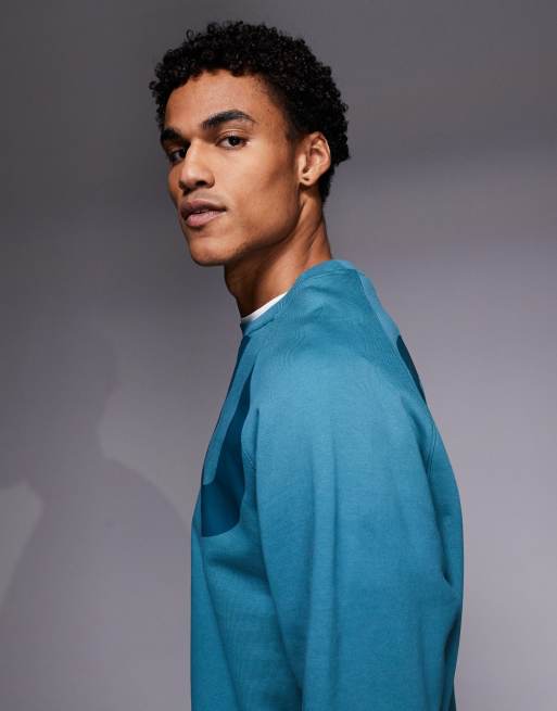 HUGO Blue Nalfcrew large logo sweatshirt in teal, 4 of 5