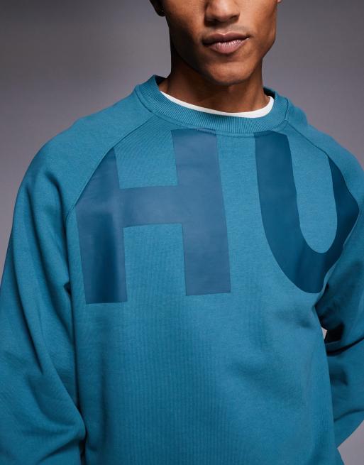 HUGO BLUE Nalfcrew large logo sweatshirt in teal | ASOS