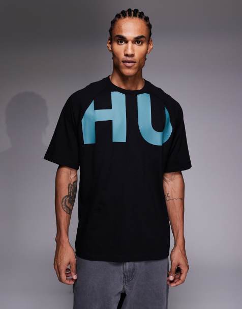 HUGO BLUE Nalftee large logo t-shirt in black - view 1