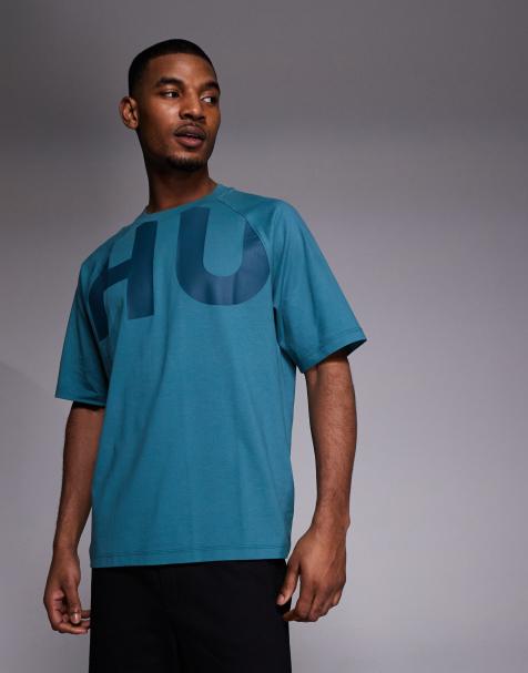 HUGO BLUE Nalftee large logo t-shirt in teal - view 1