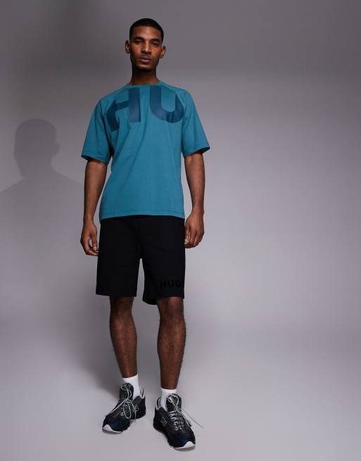 HUGO BLUE Nalftee large logo t-shirt in teal, 2 of 5