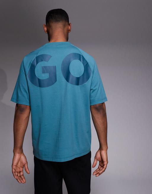 HUGO BLUE Nalftee large logo t-shirt in teal, 3 of 5