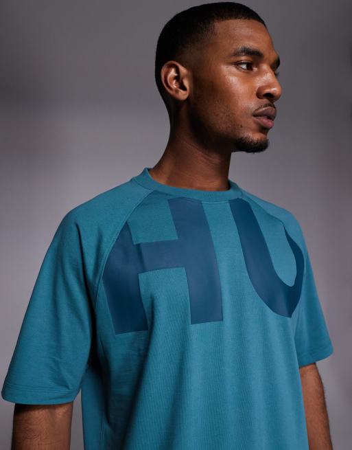HUGO BLUE Nalftee large logo t-shirt in teal, 5 of 5
