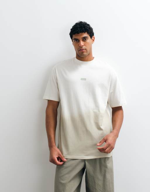 HUGO Blue Nalono back print ombre fade t-shirt in light green, 5 of 5