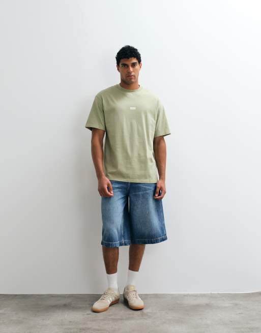 HUGO Blue Nalono camiseta con estampado en la espalda en verde claro, 3 de 5