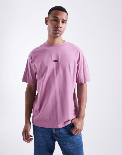HUGO BLUE Nalono central and back logo print oversized t-shirt in dark pink, 3 of 5