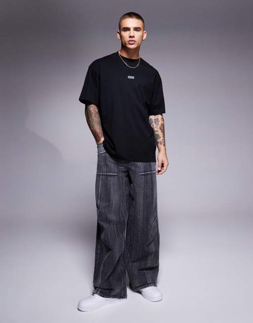 HUGO BLUE Nalono loose fit central logo t-shirt in black, 3 of 4
