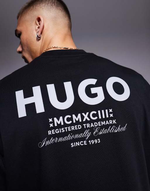 HUGO BLUE Nalono loose fit central logo t-shirt in black, 4 of 4