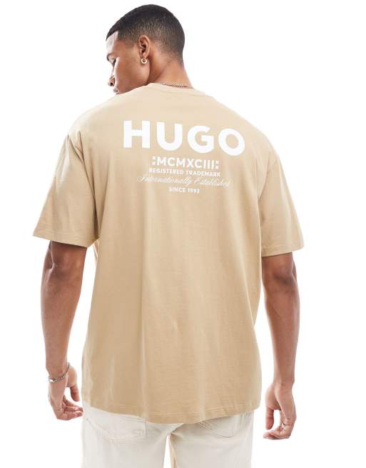 HUGO Blue nalono relaxed fit t shirt in beige ASOS