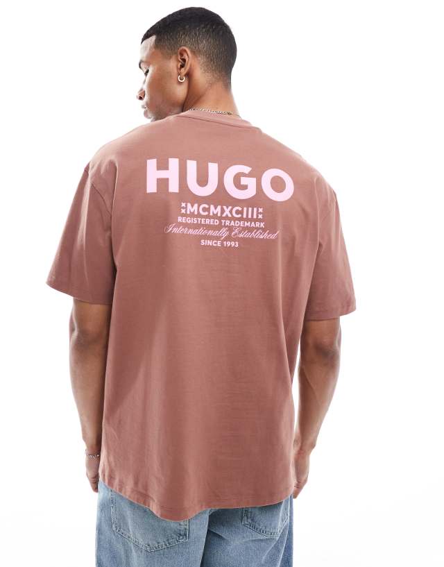 Hugo Blue - nalono relaxed fit t-shirt in brown